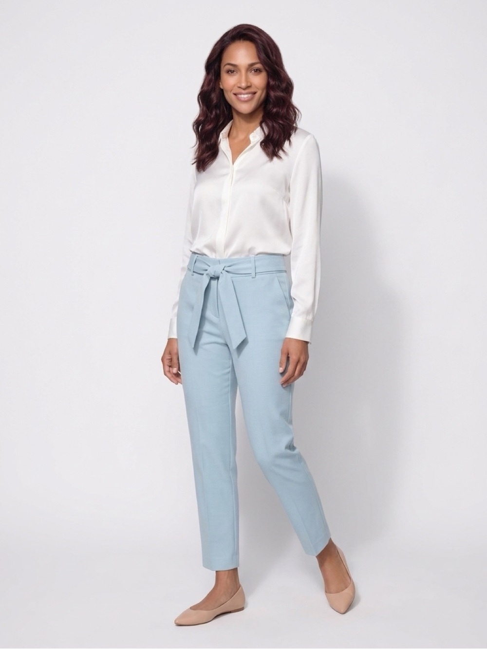 LOFT Pale Blue Tie-Waist Ankle Pants